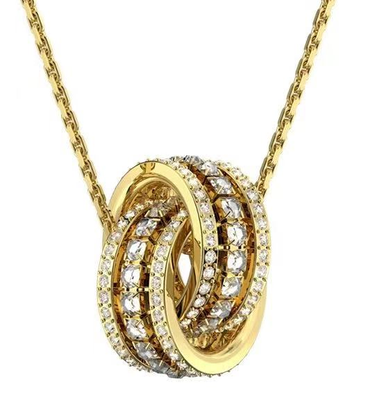 Collar Swarovski Doble Aro XL Pavé Mixto Dorado