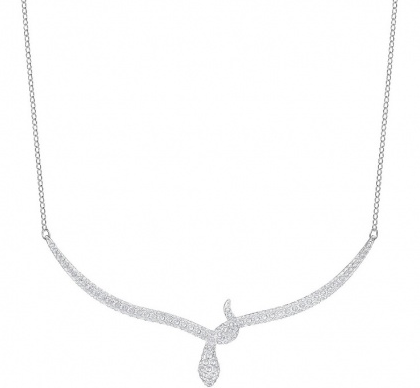 Collar Swarovski Serpiente Larga Barra Curva Pavé Blanco