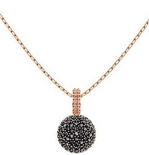 Collar Swarovski Bola Pavé Cristales Negros Oro Rosa