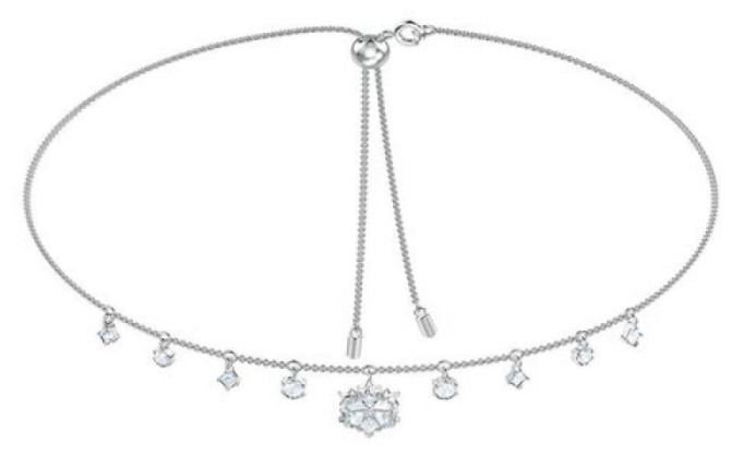 Collar Swarovski Rígido Flor Central y Cristales Colgantes