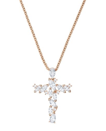 Collar Swarovski Cruz Pequeña Cristales Marquise Oro Rosa