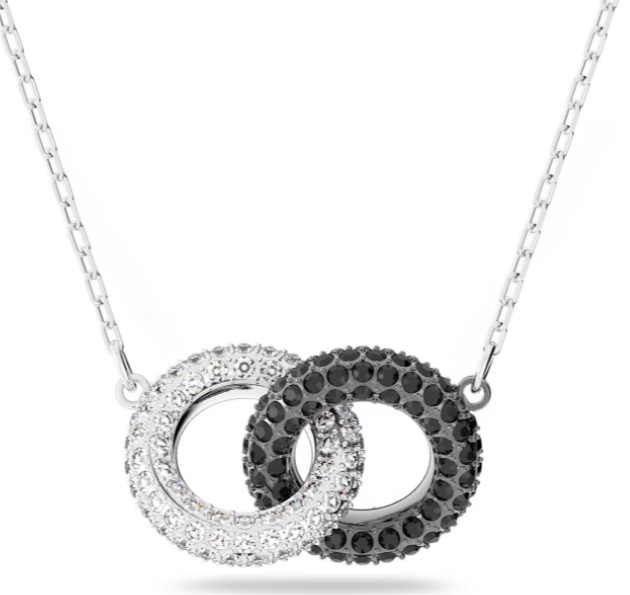 Collar Swarovski Doble Aro Entrelazado Pavé Blanco y Negro