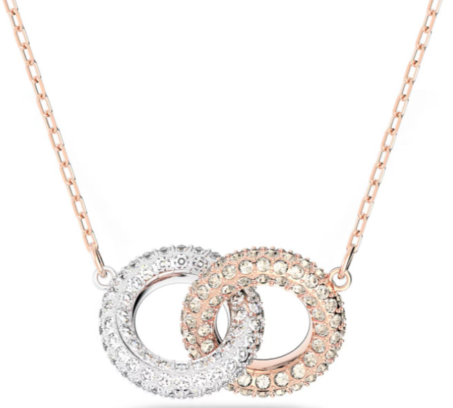 Collar Swarovski Doble Aro Entrelazado Bicolor Oro Rosa