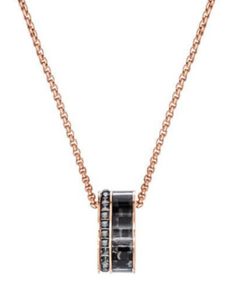 Collar Swarovski Cilindro Pavé Negro Oro Rosa