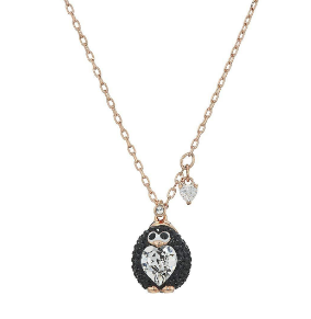 Collar Swarovski Pingüino Pavé Negro con Corazón