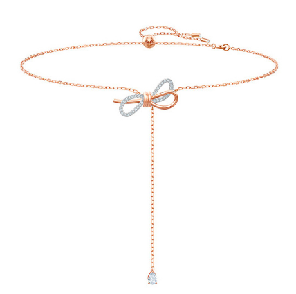 Collar Swarovski Gargantilla Moño Pavé Gota Celeste
