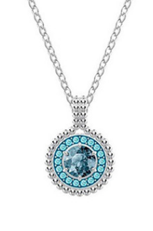 Collar Medallón Redondo Borde Perlado Cristal Azul Grisáceo