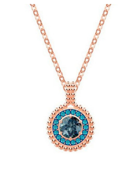 Collar Medallón Redondo Borde Perlado Oro Rosa Cristal Azul