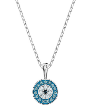Collar Medallón Mandala Azul y Blanco Rodiado
