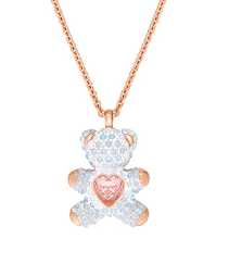 Collar Oso Pavé Blanco con Corazón Rosa Oro Rosa