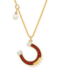 Collar Herradura Pavé Rojo con Perla Dorado