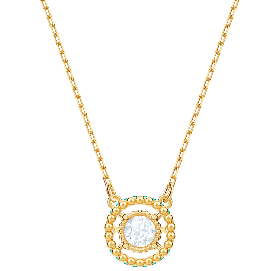 Collar Medallón Perlado Cristal Blanco y Turquesa Dorado