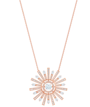 Collar Girasol Cristal Blanco Pétalos Baguette Oro Rosa