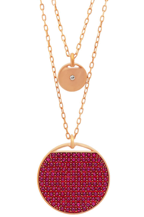 Collar Doble Capa Medallón Redondo Pavé Rojo Oro Rosa
