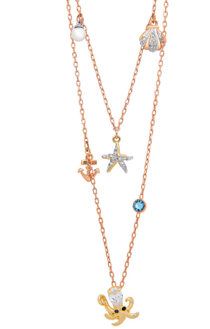 Collar Swarovski Doble Capa Pulpo y Estrella de Mar Oro Rosa