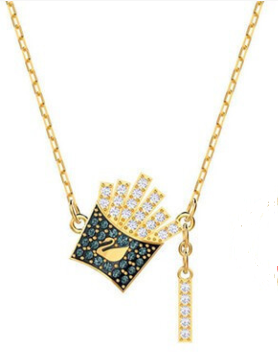 Collar Swarovski Cisne Abanico Pavé Verde y Dorado