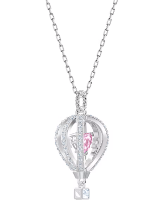 Collar Swarovski Globo Aerostático Cristal Rosa Rodio