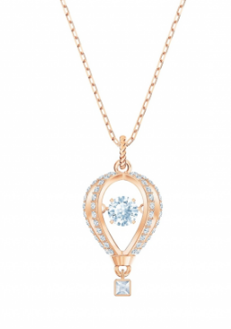 Collar Swarovski Globo Aerostático Cristal Celeste Oro Rosa