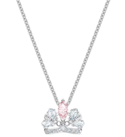 Collar Swarovski Corona Cristal Rosa y Perlas Rodio