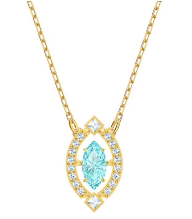Collar Halo Ovalado Cristal Aguamarina Navette Dorado