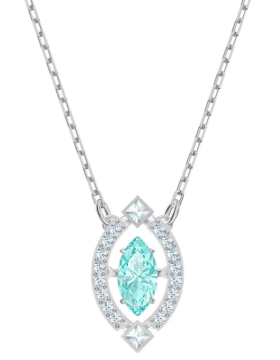 Collar Halo Ovalado Cristal Aguamarina Navette Rodio