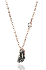 Collar Pluma Pavé Negra con Cristal Solitario Oro Rosa