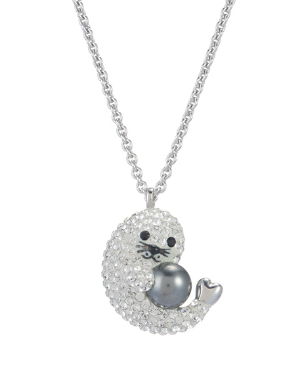 Collar Foca en Luna Creciente con Perla Rodio