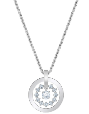 Collar Aro Abierto con Flor de Cristales Flotante Rodio
