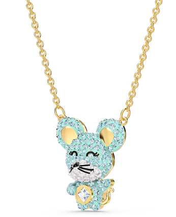 Collar Ratón Pavé Menta con Orejas Doradas