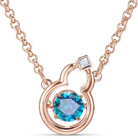 Collar Calabaza Cristal Azul Redondo Oro Rosa