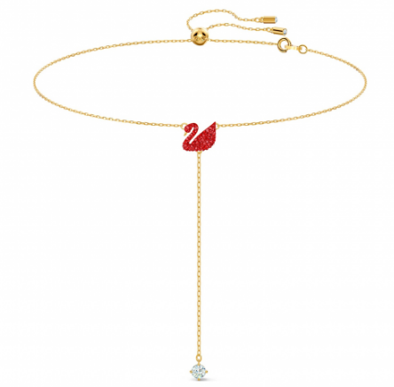Collar Gargantilla Cisne Pavé Rojo con Flecos Dorado