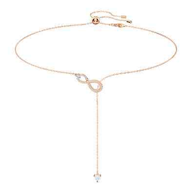 Collar Lazo Infinito Pavé con Cristal Colgante Oro Rosa