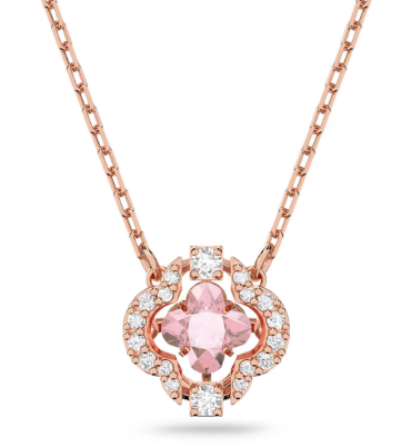 Collar Trébol de Cuatro Hojas Cristal Rosa Oro Rosa