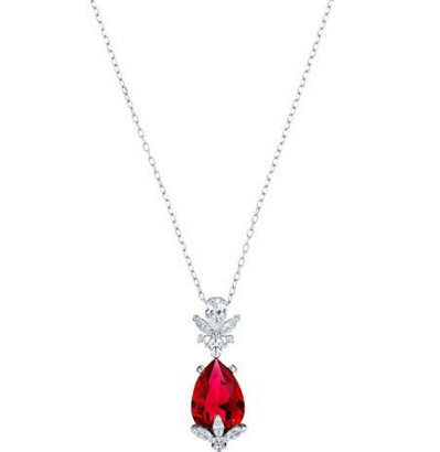 Collar Colgante Gota Cristal Rojo con Alas Pavé Rodio
