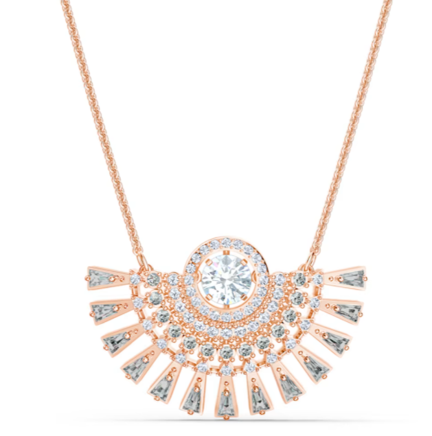 Collar Swarovski Abanico Solar Baguette Gris y Oro Rosa