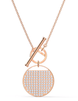 Collar Medalla Pavé con Cierre Barra Oro Rosa