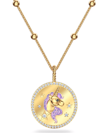 Collar Medallón Unicornio Dorado con Estrellas
