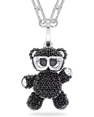 Collar Osito Pavé Negro Tono Platino