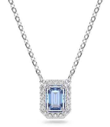 Collar Millenia Cristal Octagonal Azul Halo Rodio