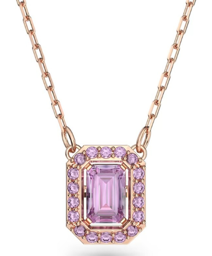 Collar Millenia Cristal Octagonal Lila Halo Oro Rosa