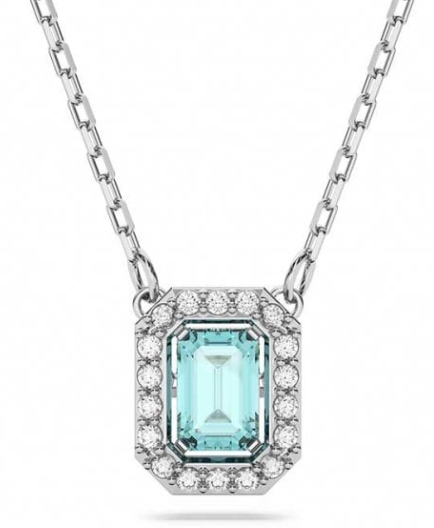 Collar Millenia Cristal Octagonal Turquesa Halo Rodio