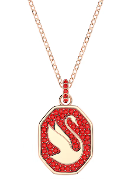 Collar Swan Octagonal Pavé Rojo Oro Rosa