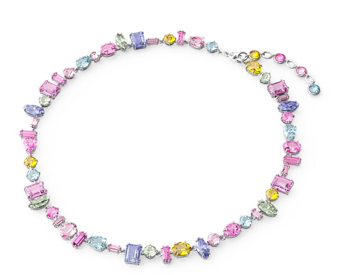Collar Gema Cristales Multicolor Pastel Rodio
