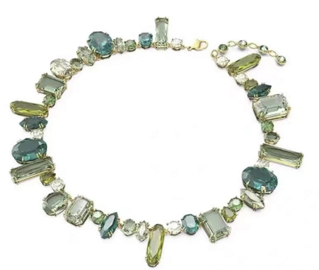 Collar Gema Cristales Multicolor Verde Oliva Dorado