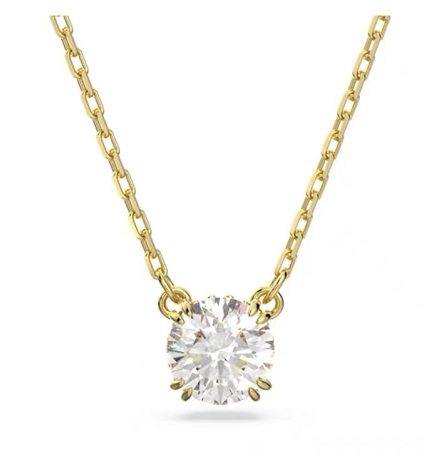 Collar Solitario Cristal Redondo Oro Amarillo