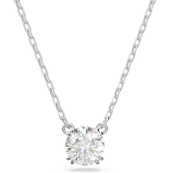 Collar Solitario Cristal Redondo Rodio