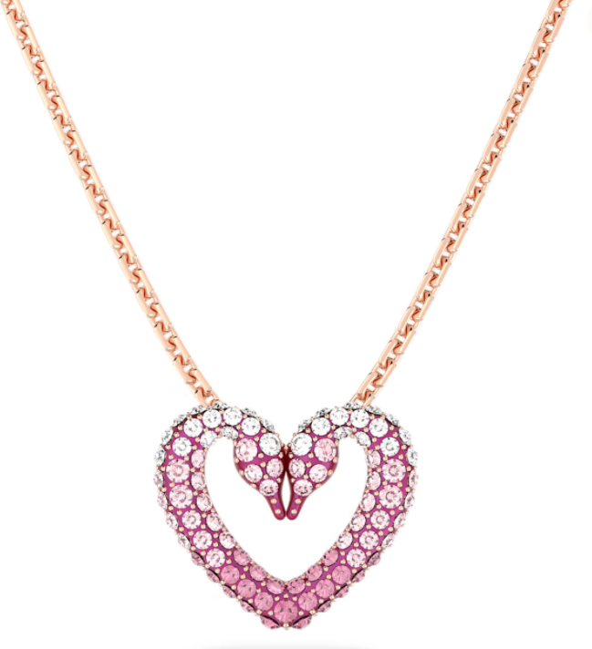 Collar Swan Corazón Pavé Rosa y Blanco Oro Rosa