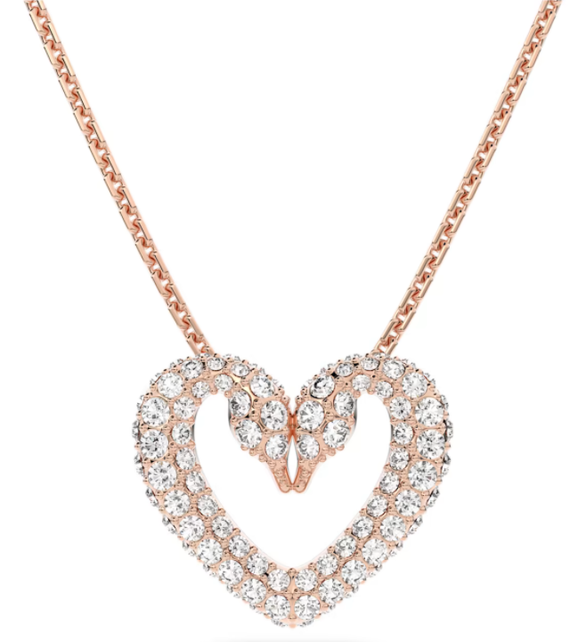 Collar Swan Corazón Pavé Blanco Oro Rosa