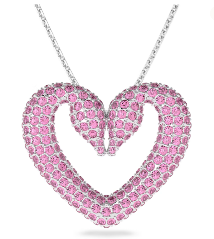 Collar Swan Corazón Mediano Pavé Rosa Rodio