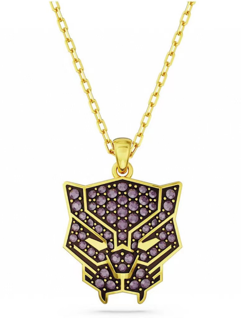 Collar Swarovski Máscara Black Panther Lila Dorado